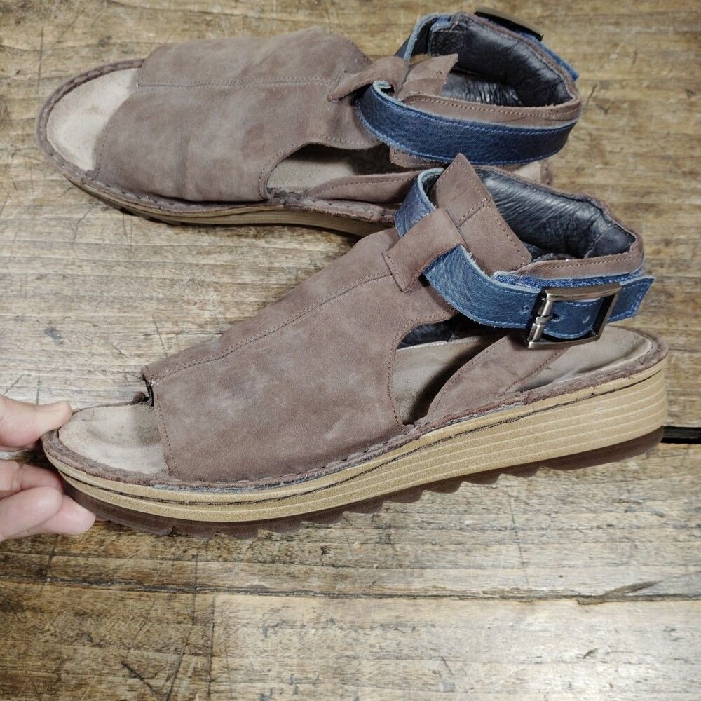 Naot Verbena Sandals Women's Sz 7 Shoes EU38 Brown Navy Leather Ankle Strap - Picture 4 of 11